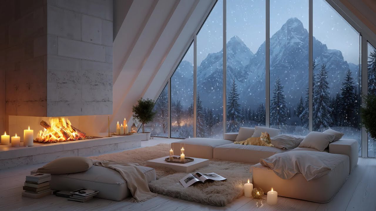 Forest Cabin 🔥 Soft Holiday Music with Snowfall & Cozy Fireplace Ambience Help You Sleep Deeply