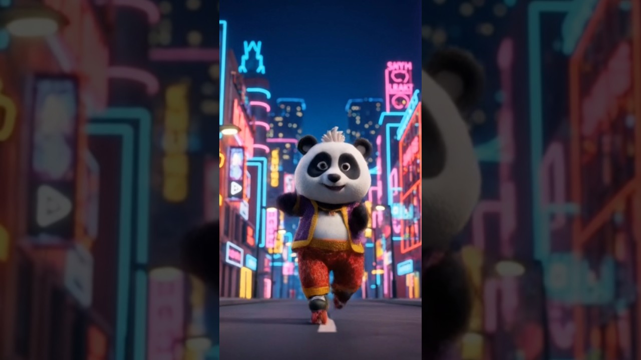 Cute Panda Ka Neon City Roller Dance 🐼🔥 | Bollywood Vibes” 