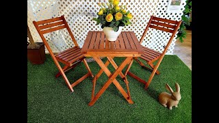 Outdoor Patio Wooden Bistro Set 3 Piece Natural Folding Table Chair Portable NEW