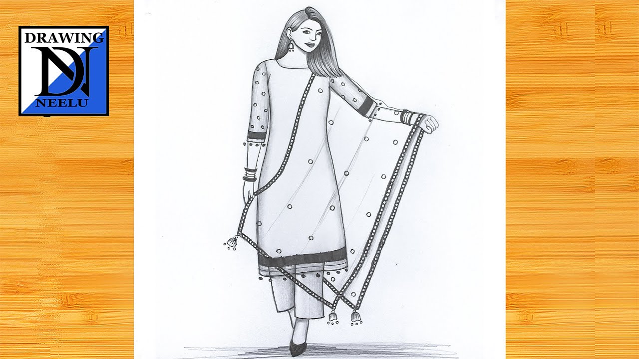 A Girl wearing suit and palazzo - Very easy simple drawing || Pencil sketch  for beginner || Drawing | #Girldrawing #Pencildrawing #Drawing #Art | By  DrawingneeluFacebook