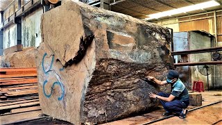 Amazing Sawmill Wood Cutting   Thrilling Jungle Appearance Of Giant Monster Wood Being Sawed