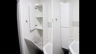 Подвесной шкаф в ванную комнату. Шкаф для белья из МДФ, без ручек. Корзина для белья. Шкафы Киев.