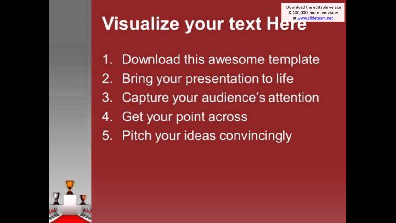 trophies on podium with red carpet powerpoint templates ppt