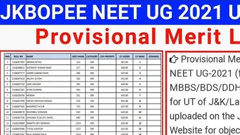 JKBOPEE | NEET | UG | PROVISIONAL | MERIT | LIST | 2021 | DATES | AND | TIME CHECK VIDEO..