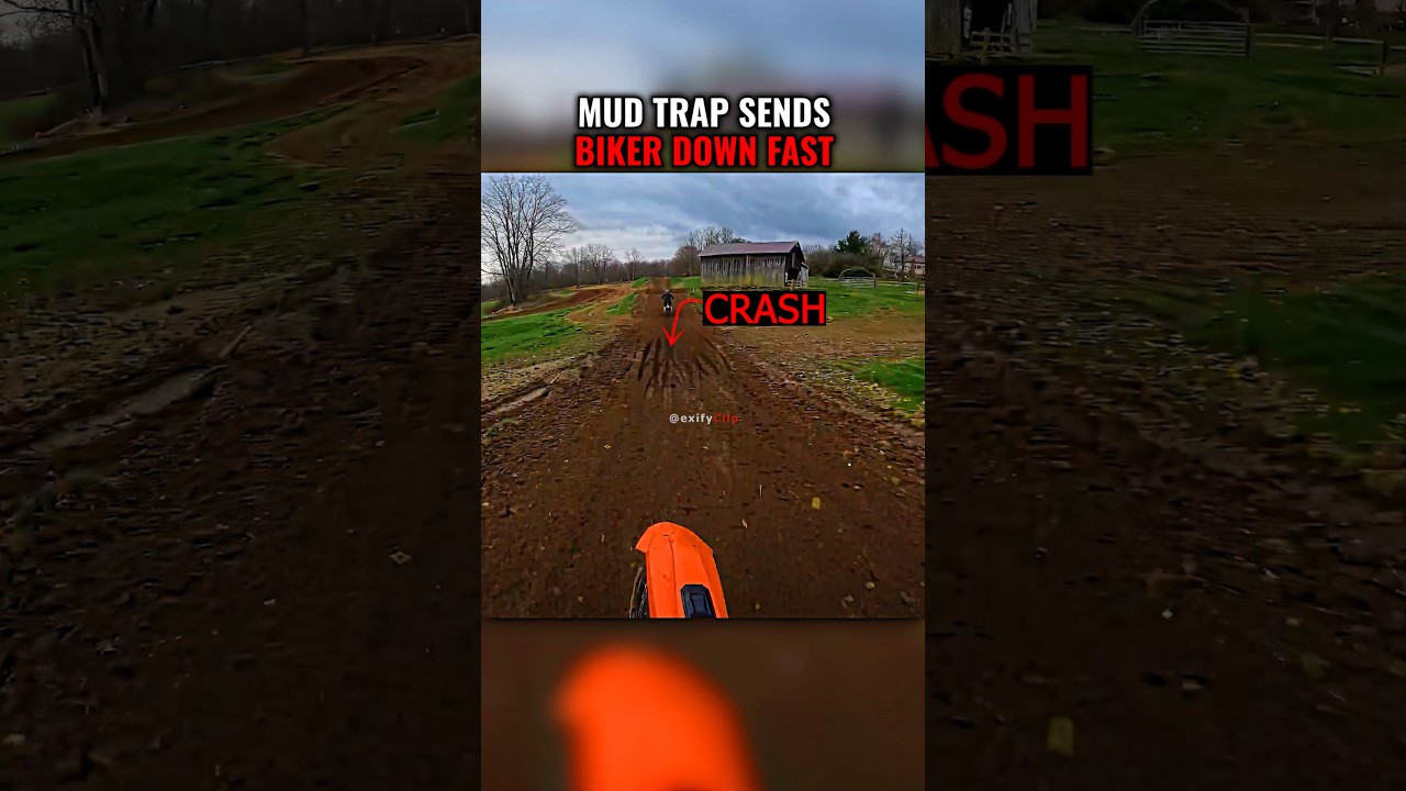 Грязевая ловушка быстро сбила велосипедиста с ног.