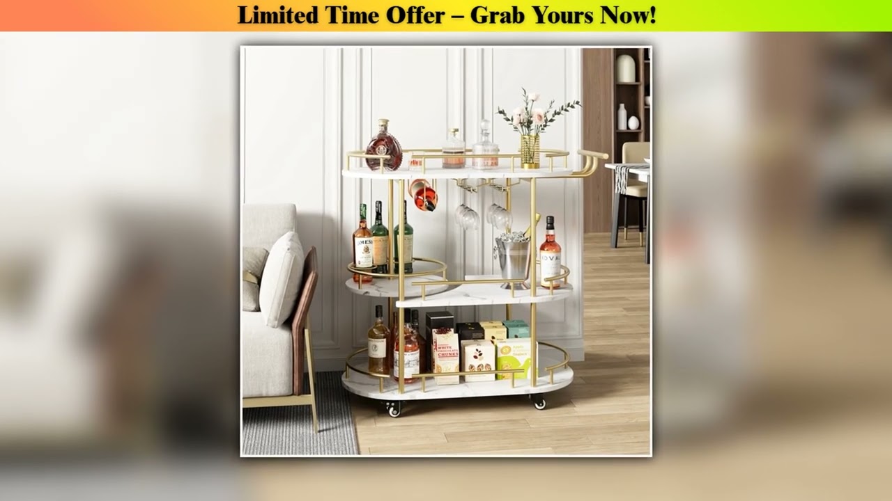 Unboxing Gold Bar Cart 3 Tier Bar Carts for The Home Rotated Bar Cart Gold with Wine Rack and