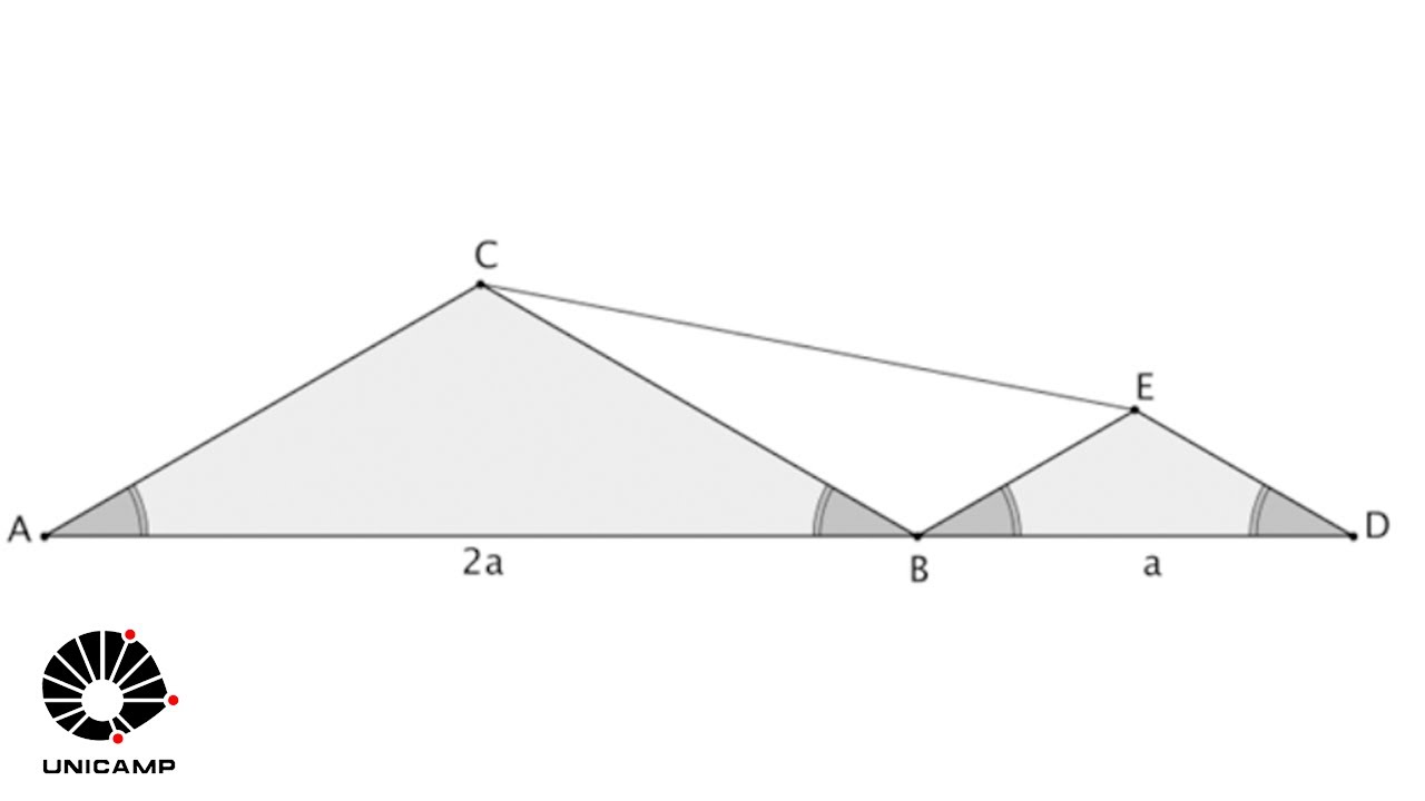Na figura abaixo, ABC e BDE são triângulos isósceles semelhantes #unicamp