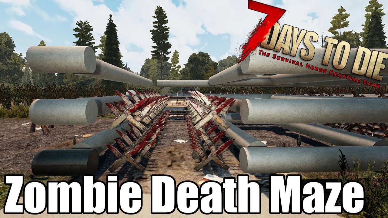 7 Days to Die - Zombie Death Maze - Can A Blood Moon Horde Survive? (Alpha 17.1)