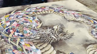 vlogネイルチップの鱗龍の絵が下図〜完成するまで画家の日常  Kai Chikako