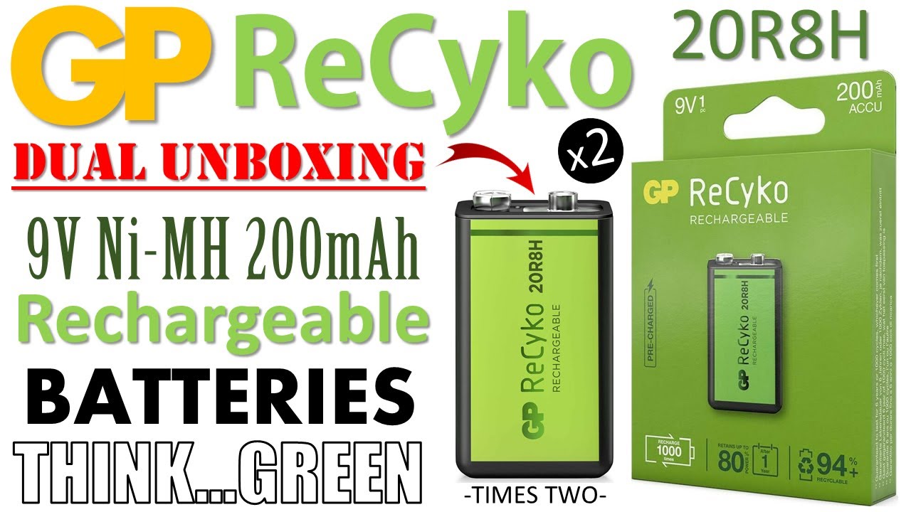GP ReCyko 20R8H Ni-MH Rechargeable 200mAh/9V Batteries Dual Unboxing ...