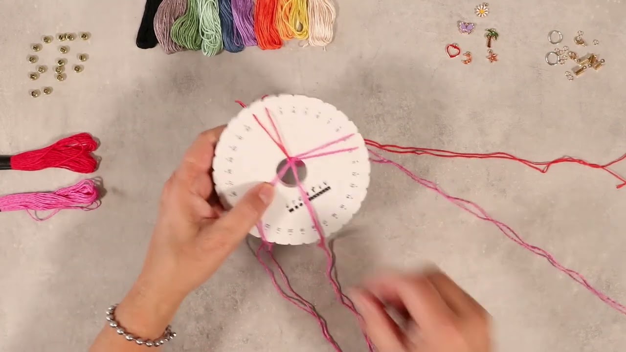 Learn to braid a dot pattern on a kumihimo knotting disc