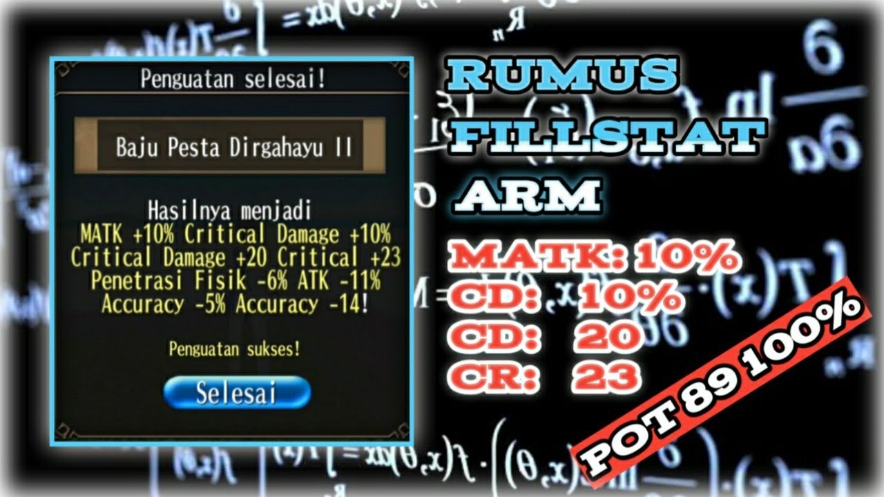 Fillstat Armor Mage Crit M10cd10cd20cr23 pot 89 100% - Toram Online