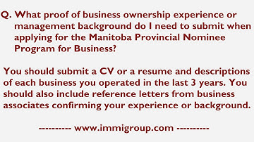 Proof of business ownership experience or management background I need for MPNP for Business