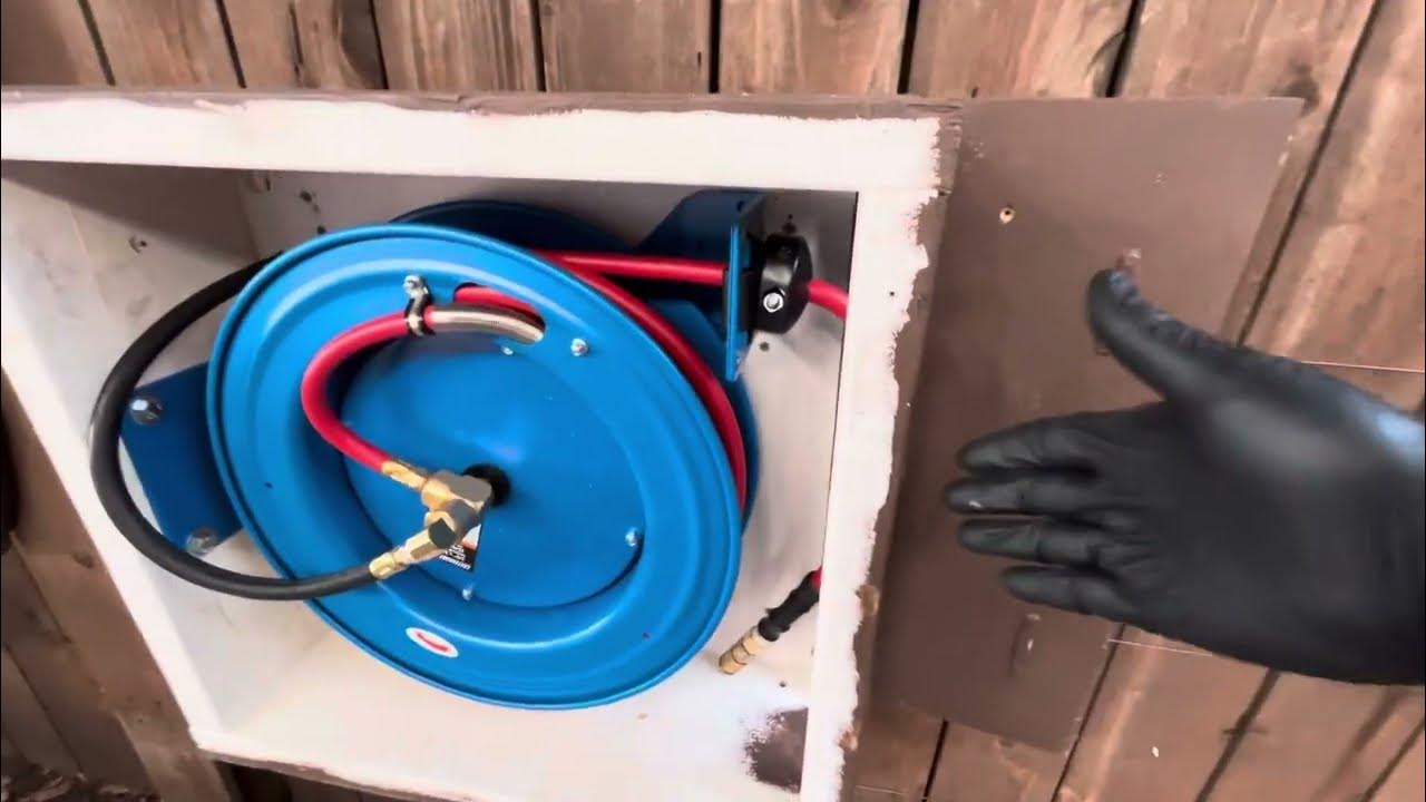 Harbor Freight Earthquake 50 Foot Air Hose Reel Install Outdoors in a