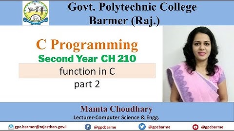 Function in c part 2| C programming  (210) | Mamta Choudhary  | GPC Barmer