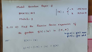 BMATEC301 Module 1 | Model Question Paper 1 ( Q. 1a) | Fourier Series |