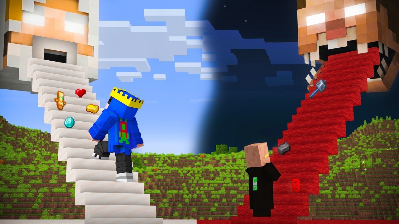 Alpha And Rich Villager: DEVIL vs ANGEL STAIRCASE BATTLE In Minecraft