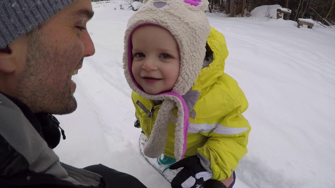 snowboarding baby one year old learns to ride youtube