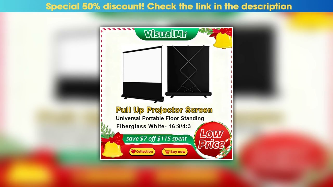 Today Only Portable Projector Screen Pull Up 60-120inch Projection with Stand 16:9 4:3 Screen 4K 8K