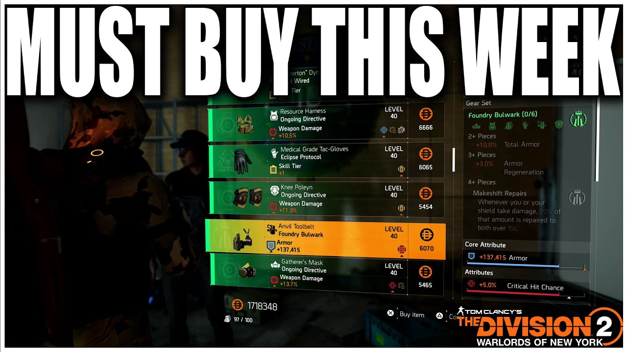MUST BUYS FROM CASSIE MENDOZA THE DIVISION 2 GUN GUNNER - RAID GEAR