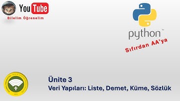 AUZEF,  Ders: Python Ünite 3, Veri Yapıları: Liste, Demet, Küme, Sözlük