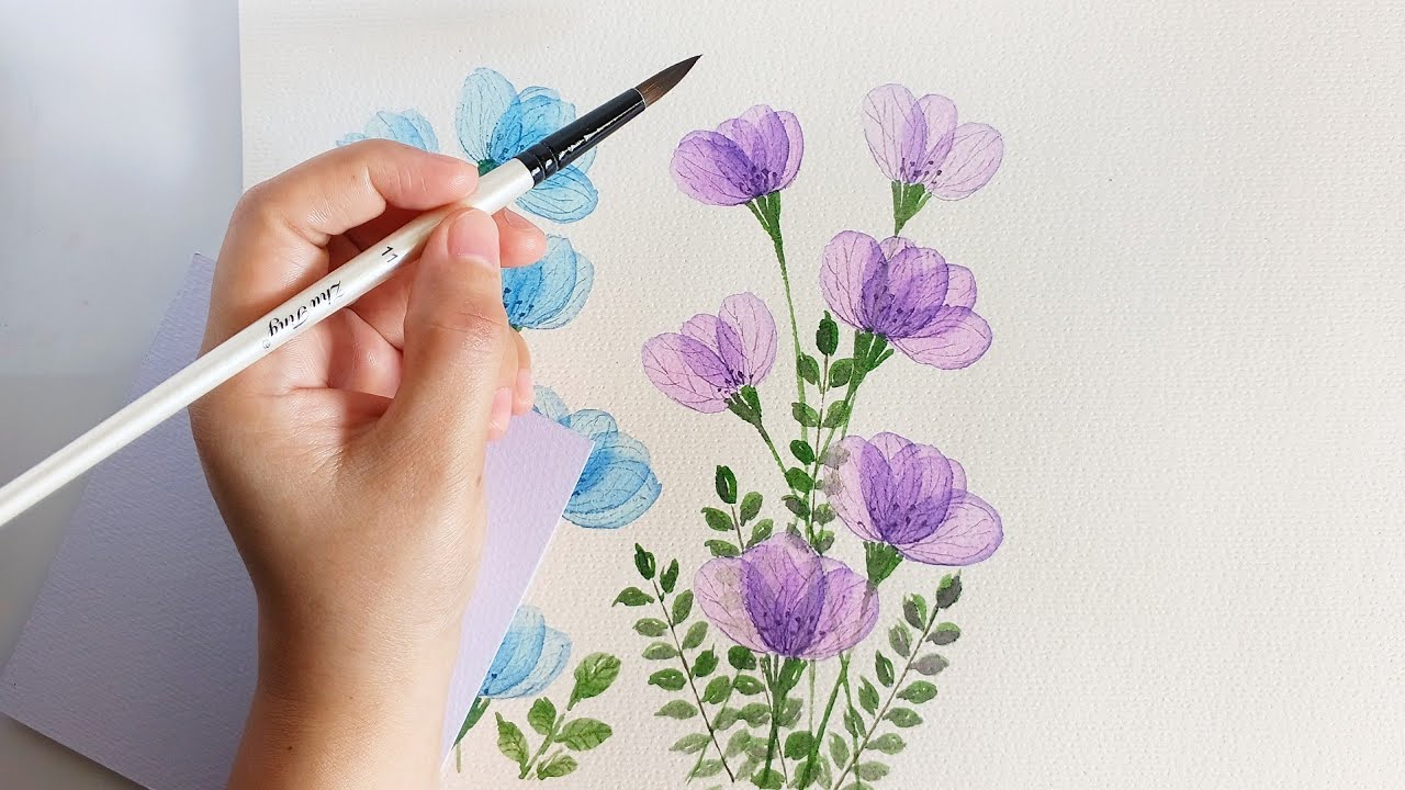 Violet Transparent Layered Mini Flowers with Watercolor | Flower Watercolor Painting 🎨🌸