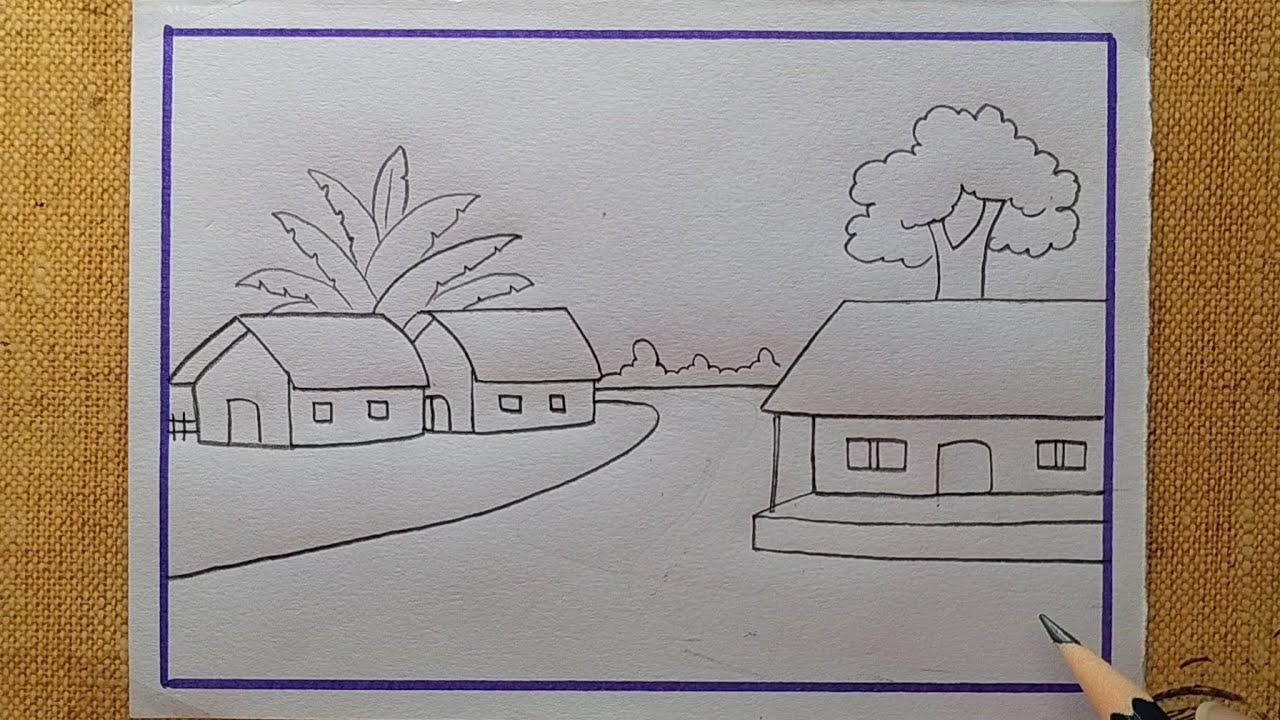 How to draw Easy scenery drawing step by step| Beautiful 😍 Village ...