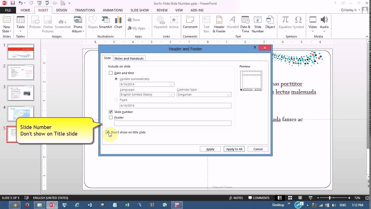 how to change powerpoint slide number