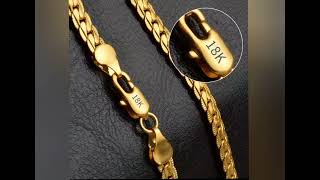 Rs 5$ 18K Gold/Silver Color 6mm Full Sideways Necklace 8/18/20/24 Inch Chain link in Discription 