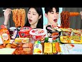 ASMR MUKBANG| 편의점 직접 만든 불닭 떡볶이 치킨 김밥 소세지 먹방 &amp; 레시피 FRIED CHICKEN AND Tteokbokki EATING