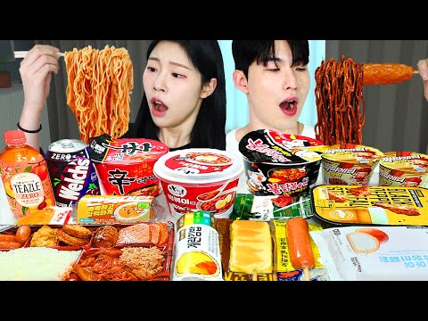 ASMR MUKBANG| 편의점 직접 만든 불닭 떡볶이 치킨 김밥 소세지 먹방 & 레시피 FRIED CHICKEN AND Tteokbokki EATING