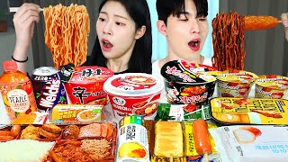 Korean Convenience Store Food Party🎉  Fire noodles, Tteokbokki, Ramyun, Black bean noodles, Sausage.