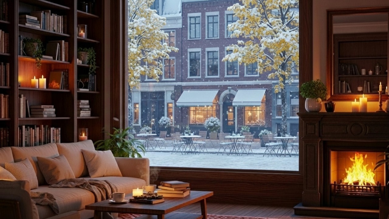 A Beautiful Winter Jazz Café – Relaxing Jazz, Cozy Cafe & Fireplace Ambience