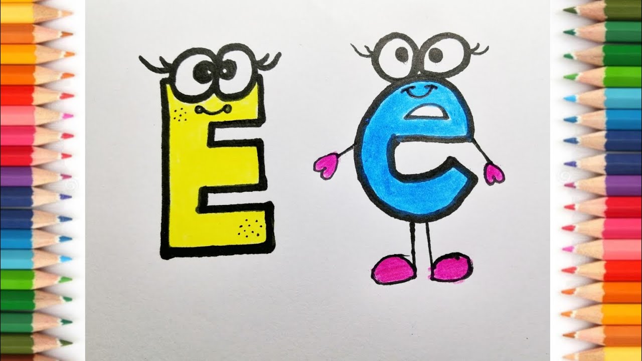 Learn how to draw letter E step by step for beginner's cartoon E