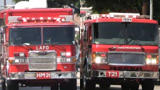 LAFD HAZMAT 21 & TRUCK 21 RESPONDING TO SOUTH LA STRUCTURE FIRE 103RD ST I.C