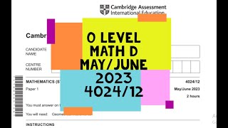 O Level Mathematics D Paper 1 4024/12 May/June 2023