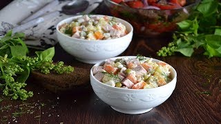 Оливье классический с колбасой Оливье классический с колбасой