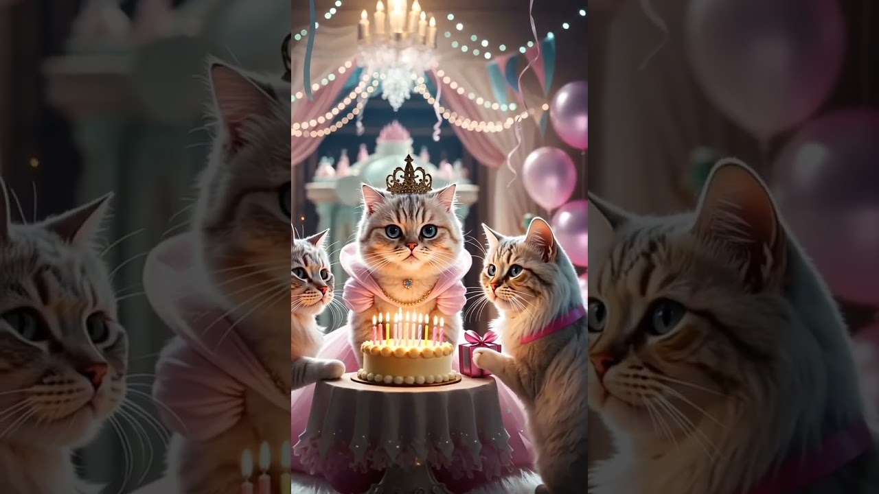Fluffy Cat Birthday Celebration | AI Plus  Animation | AI Stock Video 
