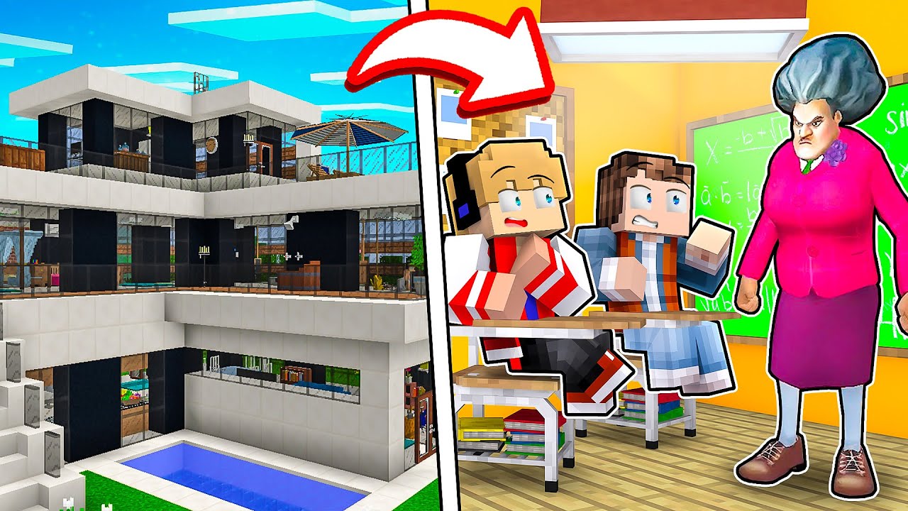 PROFESSORA MALVADA TRANSFORMOU CASA DA FAMÍLIA JP EM UMA ESCOLA NO MINECRAFT ! (Scary Teacher)