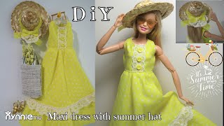 DIY Casual maxi dress with summer hat for Barbie | nynnie me