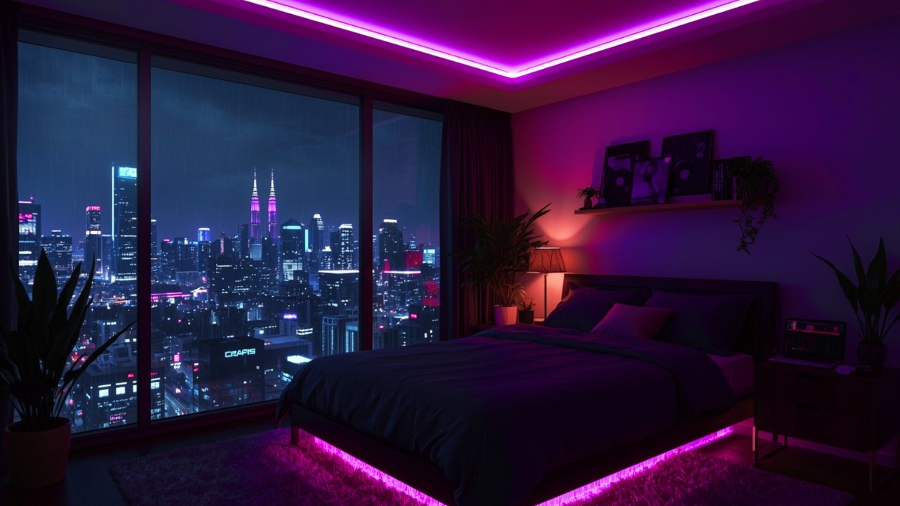 Rainy City Nights from a Cozy Bedroom 🌧️ Chill Lofi Beats for Study & Relax