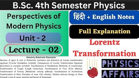 Lorentz Transformation Equation | Unit-2 | L-02 | BSc 4th Semester Physics | Modern Physics