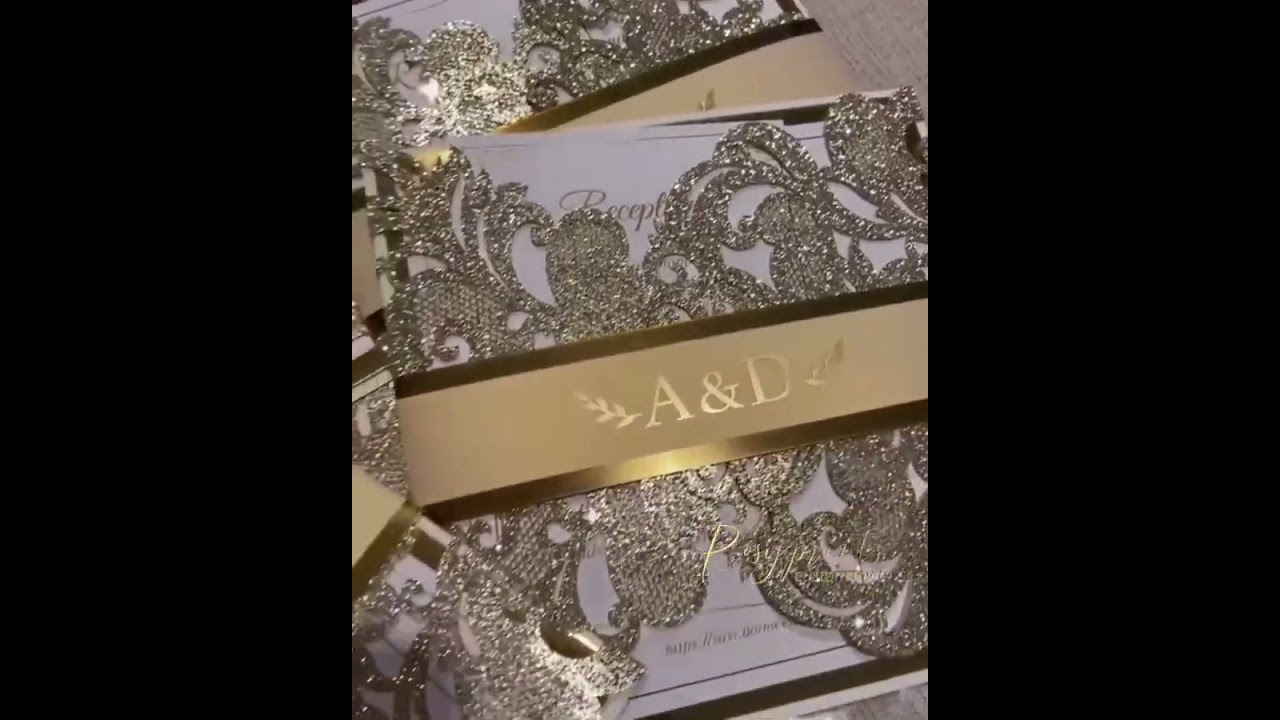 sparkle gold foil luxury wedding invitations