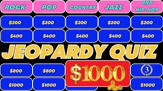 Guess the Song Jeopardy Style | Music Quiz | 6 Genre
