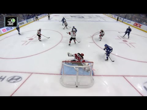 Jake Guentzel scores a powerplay goal against the New Jersey Devils