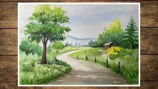 Countryside Bliss | Watercolor Landscape | A Serene Pathway