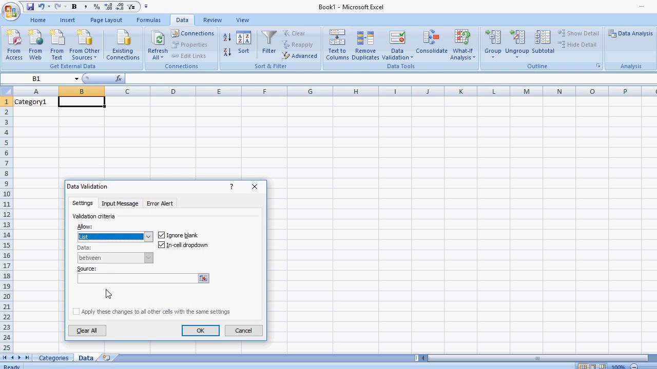 Create Drop Down Options in Excel Using Data Validation - YouTube