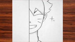 How to draw Naruto half face✨/anime drawing easy/#draw​#anime screenshot 4