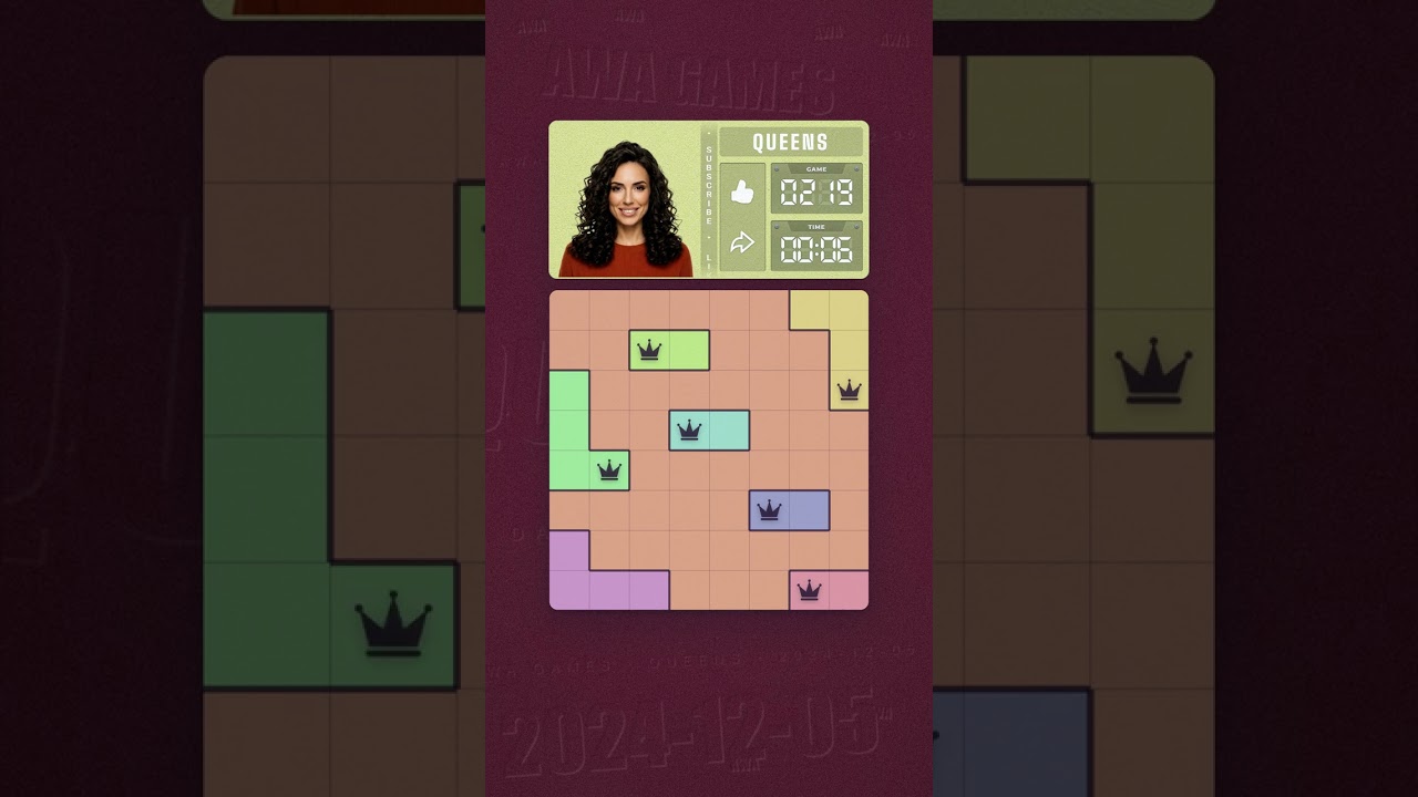 LinkedIn Queens #219 solved board for December 5, 2024, 8x8 grid