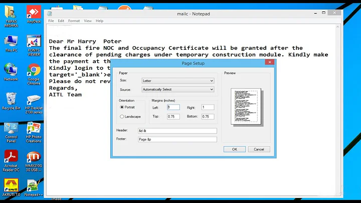 how to change page setup setting in notepad | header and footer setting in notepad